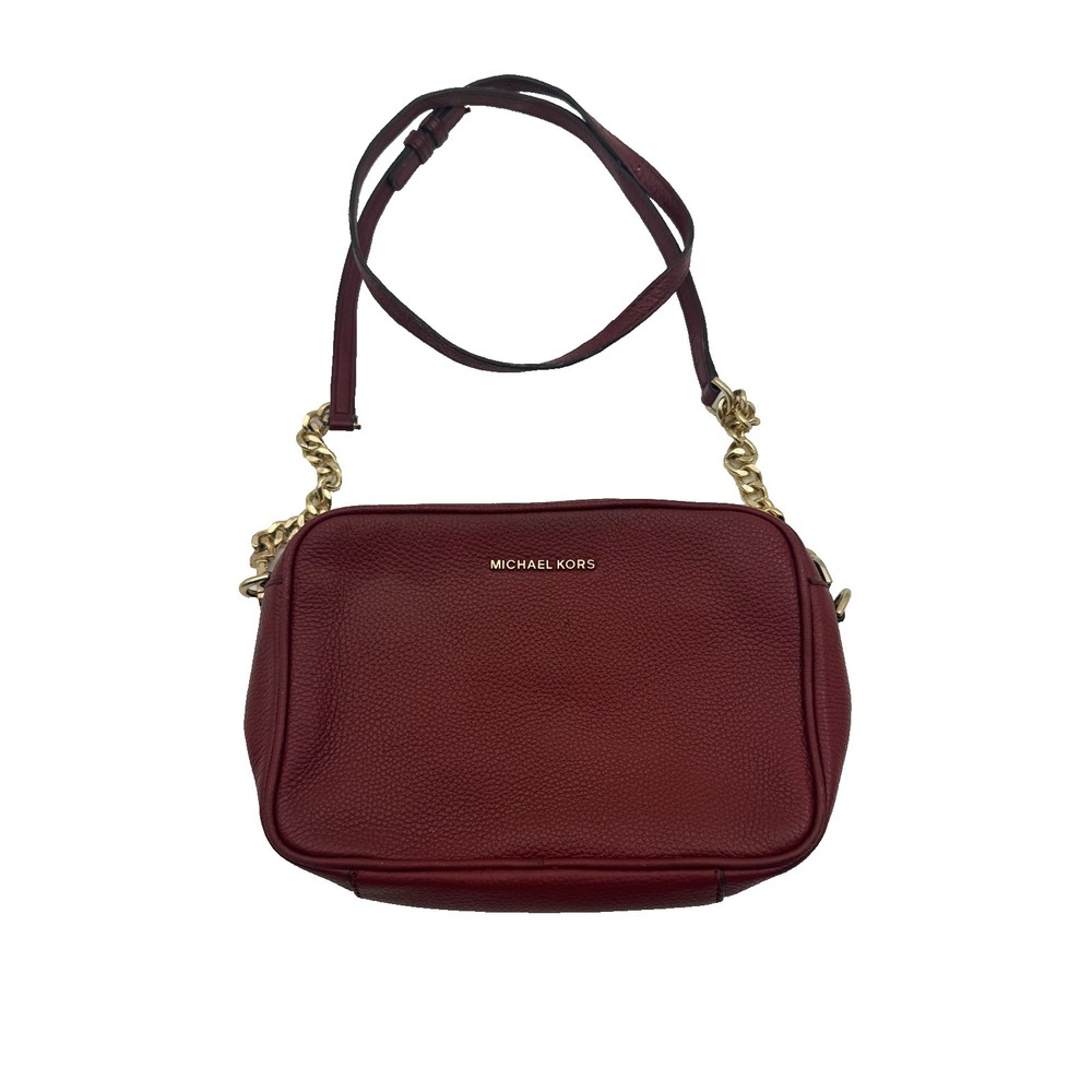 Michael Kors Ginny Shoulder Bag Womens Maroon‎ Pebbled Leather Crossbody Strap